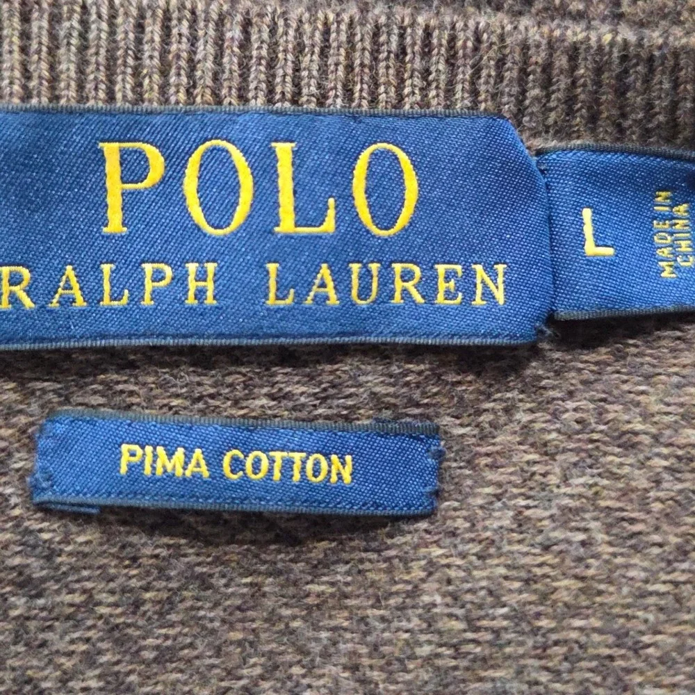 Polo Ralph Lauren Sweater Mens Large‎ Brown V-Neck Pima Cotton Herringbone Knit